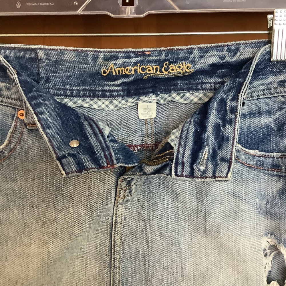 Vintage Y2K American Eagle Distressed Denim Micro Mini Skirt Size 8 AEO Low Rise - Picture 5 of 8